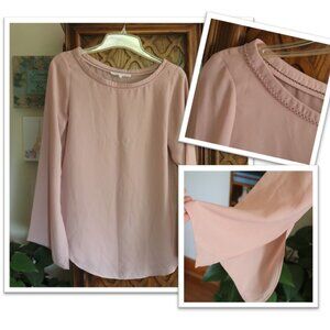 Violet & Claire Boho-Chic Split Bell Sleeve Peasant Tunic - Blush Pink, Size S